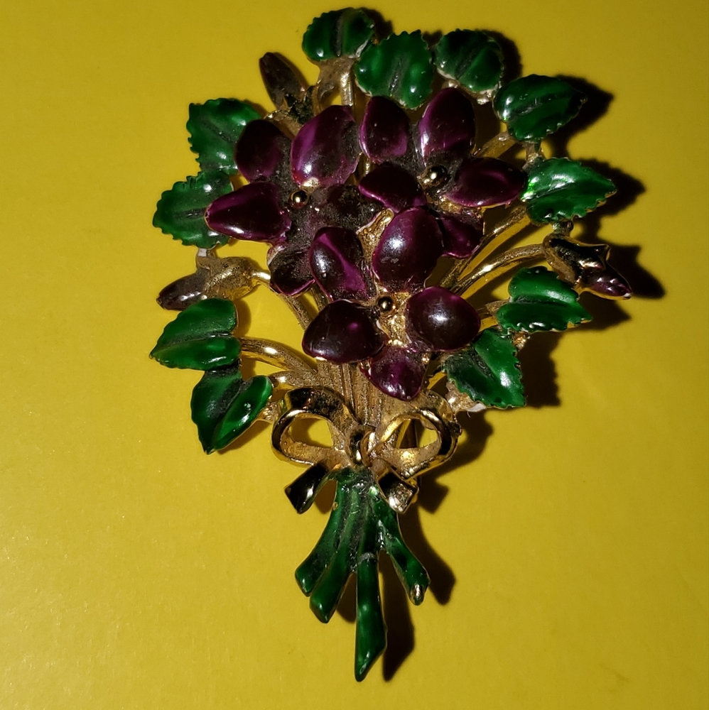 COPY - Designer Signed Exquisite Violet Birthday Series Brooch Vintage